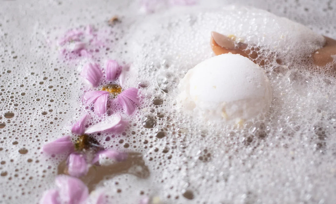 bath with bubbles and flowers