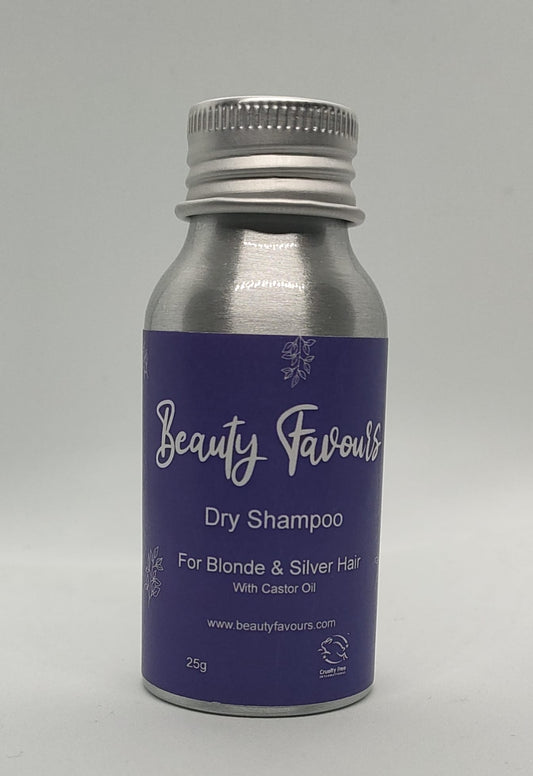 Silver bottle of Beauty Favours dry shampoo for blonde hair