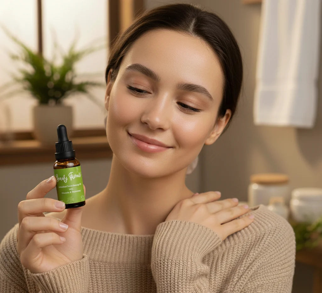 lady using rosehip face oil