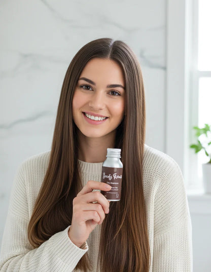 brown haired woman with dry shampoo for brown hair