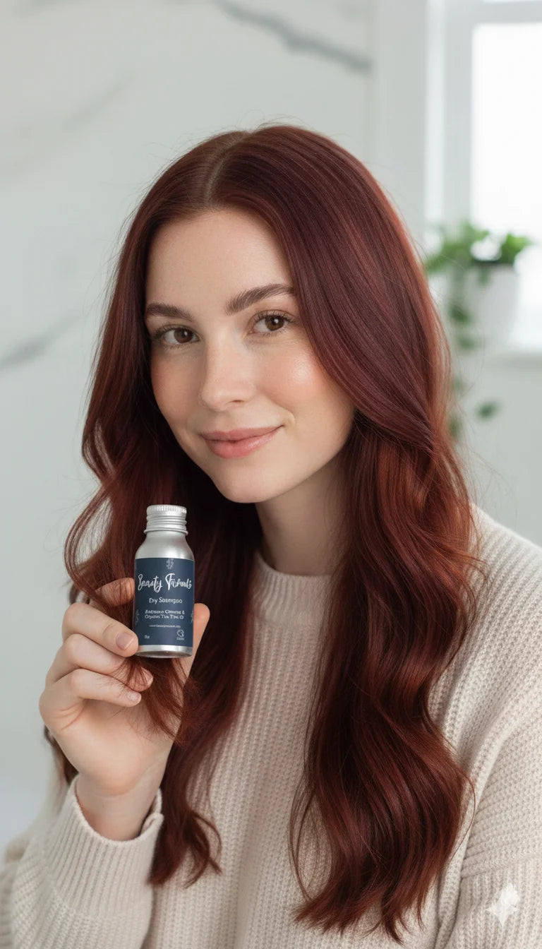 woman with charcoal dry shampoo